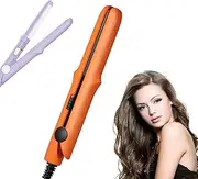 2 in 1 Mini Dual Purpose Curling Iron,Upgraded Mini Curling Wand & Flat Iron Hair Straightener,Portable Travel Curling Wand Hair Straightener for Short HAIR All Hairs Types (Orange)