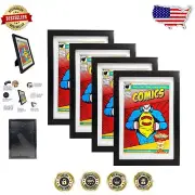 Classic Matt Black Comic Book Frame Set - UV Protected, 4 Pack with White Mat