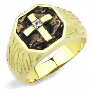 Anillo Color Oro Para Hombres y Ninos de Acero Inoxidable Cruz con Respaldo Cafe