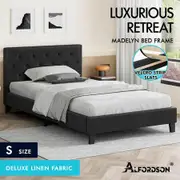 ALFORDSON Bed Frame Single Size Wooden Base Platform Fabric Charcoal MADELYN