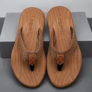 Men's Casual Flip Flops - Durable Textured Sole with Braided Straps for Beach, Pool and Everyday Summer Wear