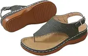 [XBCDX] Women's Wedge Platform Thong Sandals Clip Toe Buckle T-Bar Slippers Faux Leather Flip Flops Summer Open Toe Sandals Casual Beach Shoes,Green,US5/EU36