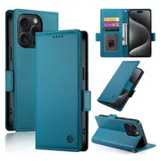Wallet Case for IPhone 15 Pro,Slim Protective Shockproof Case With Card Holder,Premium PU Leather Kickstand-Blue