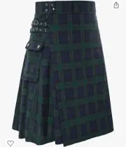 Lioop Scottish Mens Kilt Traditional Highland Tartan Utility Kilt Black Watch...