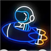 Hanging Art Neon Signs Astronaut Spacecraft Neon Sign for Wall Decor LED Light for Bedroom Galaxy Lover Outer Space Party USB Powered 36.25cm×29cm