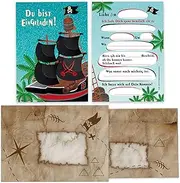 Limonia 12 Invitation Cards with 12 Envelopes for Children's Birthday Party Invitation Set Birthday Girls Children Boys Boys Teens Pirate Treasure Adventure Expedition Pirate Ship