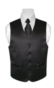 BOY'S Dress Vest & NeckTie Solid BLACK Color Neck Tie Set for Suit or Tuxedo