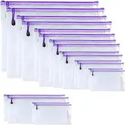Plastic Zipper Pouch Pen File Document Folders Pockets Bags Clear Mesh Weatherproof Protection-9 Sizes,18 pcs (Purple)