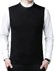[SWJGLITTR] Mens Crew Neck Knitted Sweater Vest Knitwear Slim Fit Sleeveless Sweaters Solid Pullover for Dad Husband Vests, Black, Large
