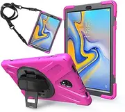 SLLMYYX Case for Samsung Galaxy Tab A 10.5 2018 SM-T590/SM-T595, 360 Rotating Hand Strap Shockproof Protective Cover with Shoulder Strap, Rose