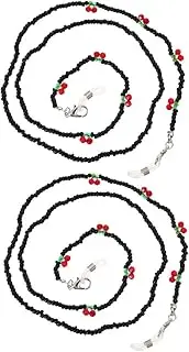 [DEARMAMY] 2pcs Cherry Rice Beads Glasses Chain Eyeglasses Chain for Women Glasses Strap Eyeglass Hanging Strap Bead Glasses Chain Glasses Necklace Glasses Hanging Chain Belt Black Metal