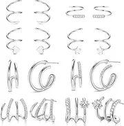 [Sanfenly] 8Pairs Double Hoop Earrings Claw Earrings Cuff for Women Teen Girls Spiral Twisted Hoop Earrings Huggie Climber Wrap Cuff Piercing Studs Cartilage Ear Piercing