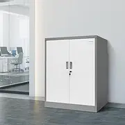 109cm Steel Filing Cabinet Lockable 2 Doors File Storage Cupboard Locker Office Home Stationary Dark Grey & White 109cm