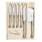 Jean Neron Laguiole 6 piece Cheese Set with Cleaver - Light Horn