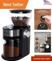 Burr Coffee Grinder - Adjustable Burr Mill for Uniform Coffee Grounds - 2-14 Cup