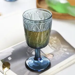 北歐風浮雕樹葉玻璃杯 復古高腳杯家用飲料杯 香檳杯果汁冰淇淋杯