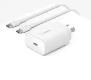 Belkin BoostCharge USB-C PD 3.0 PPS Wall Charger 25W + USB-C Cable (1M) - White (WCA004au1MWH-B6), Dynamic power delivery, Compact,Travel Ready design