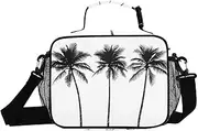 Palm Tree White Black Insulated Lunch Box for Women Men - Ideal for Work, Picnics - Includes Adjustable Shoulder Strap
