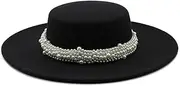 [REHJJDFD] Women's White Flat Top Fedora Hats Big Brim Boater for Unisex Party Wedding Black 56to58cm, Black, One Size