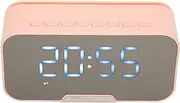 Mirror Alarm Clock Speaker BT with FM Radio Temperature Display Voice Announcement, 50MM Bass Large Diaphragm Speaker, Memory Card Slot, for Home Bedroom Office (Light red)