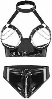 [GRRKDFQ] Women's Lingerie Sets Open Cup Bra Open Crotch Briefs Tops with Chain Lingerie Set
