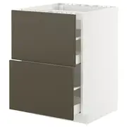 METOD / MAXIMERA base cab f hob/2 fronts/2 drawers, white/Havstorp brown-beige, 60x60x80 cm