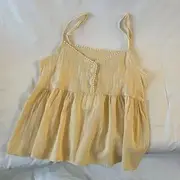 Plus Size Plain Button Gathered Camisole Top Yellow - 4XL