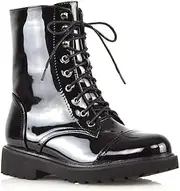 [ESSEX GLAM] Womens Lace Up Ankle Boots Chunky Grip Sole Ladies Winter Retro Combat Goth Biker Militarty Army Shoes Booties