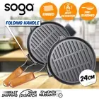 SOGA 2X 24cm Round Ribbed Cast Iron Frying Grill Skillet Pan with Folding Handle