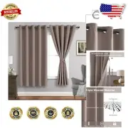 Elegant Tan Blackout Drapes with Tiebacks - Light Blocking Grommet Panels 60x63