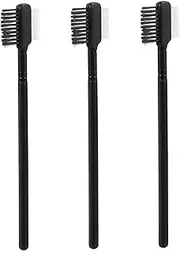 SOESFOUFU 3pc Portable Dual Head Eyebrow Lashes Brush Set Natural Wood Handle Black Tip for Shaping Combining Brows Lashes