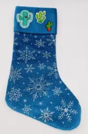fancy Blue Velvet Country Western Cactus Christmas Stocking gift idea Holliday.