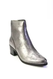 Dolce Vita Womens Cassius Chrome Debossed Leather Ankle Boots Mercury Size 7.5