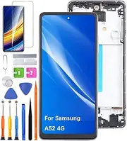 Replacement Display for Samsung Galaxy A52 4G LCD Screen, A525F A525F/DS A525M Display Screen Touch Digitizer Assembly Repair Parts Kit (Black with Frame)