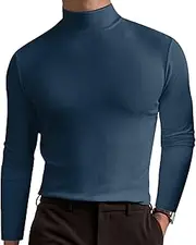 [Maiyifu-GJ] Men's Slim Fit Long Sleeve Shirts Basic Turtleneck Blouse Casual Solid Color Activewear