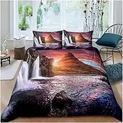 Landscape Waterfall 3D Bedding Set 2/3PCS Duvet Cover Sets Pillowcase Soft Bedspreads Single Double Queen King Size(XY134-4,AU King 220x240cm)