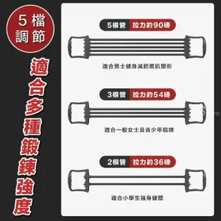 【S-SportPlus+】擴胸拉力器 拉力繩 胸肌訓練器(臂肌 腹肌 胸肌 五檔可調節磅數 五管拉力 TPR乳膠)