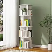 Ufurniture Rotating Bookshelf, 4-Tier Wooden Bookcase, Corner Standing Display Shelf Organizer, CD Storage Rack for Small Space Living Room Office Kids Furniture, White