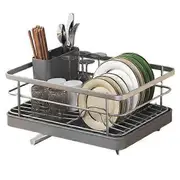 Dish Drying Rack Large Capacity Non-Slip Design Stable Auto-Drain Easy to Install Space-Saving grey