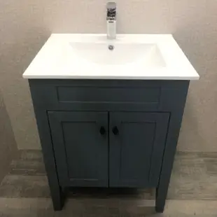 浴櫃 洗臉盆櫃 60CM 復古拉絲藍 盆櫃 ( 含 水龍頭 配件) PVC防水板材 (8.6折)