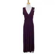 Anthropologie Dress Womens S Small Purple Flutter Sleeves Open Back Tie Maxi