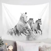 Black and White Running Horses Tapestry
