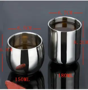 金屬咖啡杯子創意304不銹鋼茶杯雙層隔熱迷你鼓形杯小酒杯白酒杯