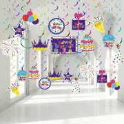 Outus 30 Pcs Happy Birthday Hanging Decorations Ceiling Hanging Swirl Decoration