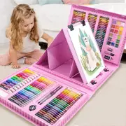 208 Pcs Art Supplies, Brand Drawing Art Kit For Kids Adults Art Set With Double Sided Trifold Easel, Oil Pastels, Crayons(pink)