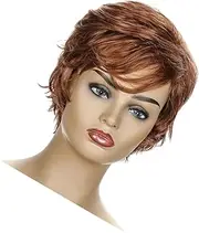 Ipetboom Fashion Women's Short Curly Wig Clip-on Bangs Brown Wig Real Hair Cover