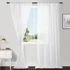 Sheer Curtains for Bedroom with Tiebacks, 52"W x 120"L (Pack of 2) Off White