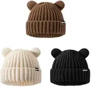 [ZILOOK] Women Winter Beanie Hat, Bear Ears Hat Warm Knitted Fleece Lined Woollen Ski Pompom Hat