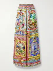 [Camilla] Camilla - Pleated Crystal-embellished Printed Silk-twill Wide-leg Pants - Multi - x large x large Multi