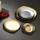 Gold Silver Bone Spitting Dish Round Fruit Cake Plate Kitchen Bar Tableware